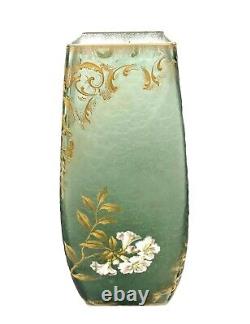 Fine Legras Mont Joye French Art Nouveau Gilt Enamel Cameo Glass Vase Lilies 12