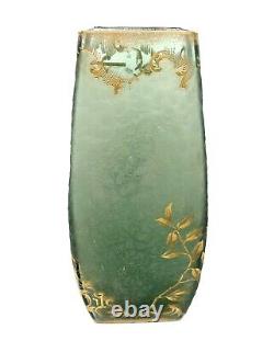 Fine Legras Mont Joye French Art Nouveau Gilt Enamel Cameo Glass Vase Lilies 12