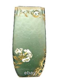Fine Legras Mont Joye French Art Nouveau Gilt Enamel Cameo Glass Vase Lilies 12