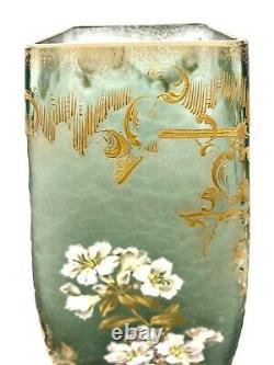 Fine Legras Mont Joye French Art Nouveau Gilt Enamel Cameo Glass Vase Lilies 12