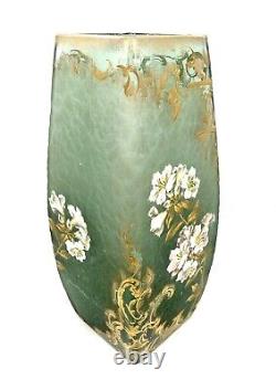 Fine Legras Mont Joye French Art Nouveau Gilt Enamel Cameo Glass Vase Lilies 12