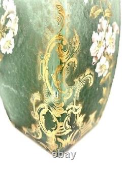 Fine Legras Mont Joye French Art Nouveau Gilt Enamel Cameo Glass Vase Lilies 12