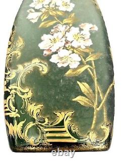 Fine Legras Mont Joye French Art Nouveau Gilt Enamel Cameo Glass Vase Lilies 12