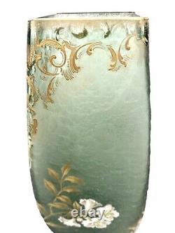 Fine Legras Mont Joye French Art Nouveau Gilt Enamel Cameo Glass Vase Lilies 12