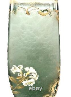 Fine Legras Mont Joye French Art Nouveau Gilt Enamel Cameo Glass Vase Lilies 12