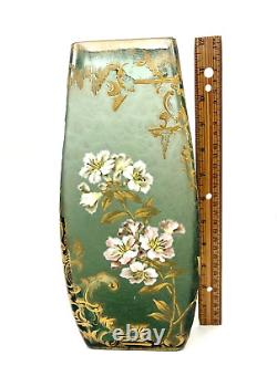 Fine Legras Mont Joye French Art Nouveau Gilt Enamel Cameo Glass Vase Lilies 12