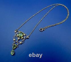 Fine Liberty & Co 15 carat gold with peridot Art Nouveau pendant necklace c1900