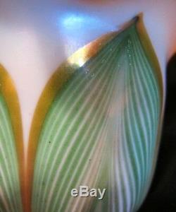 Fine Pair of SIGNED QUEZAL Green & Gold Art Glass Shades c. 1910s antique