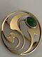 Fine Quality Murrle Bennett Art Nouveau 15ct Gold Cabouchon Green Stone Brooch