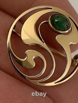 Fine Quality MURRLE BENNETT Art Nouveau 15ct Gold Cabouchon Green Stone Brooch