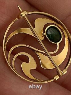 Fine Quality MURRLE BENNETT Art Nouveau 15ct Gold Cabouchon Green Stone Brooch