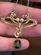 Finest 15ct Gold Antique Art Nouveau Green Tourmaline And Pearl Pendant