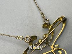 Finest 15ct gold Antique Art Nouveau green tourmaline and pearl pendant