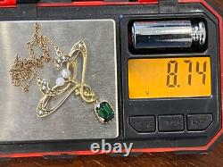 Finest 15ct gold Antique Art Nouveau green tourmaline and pearl pendant