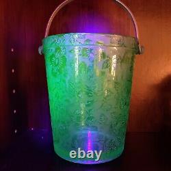 Fostoria Paradise Brocade Emerald Green Ice Bucket Bird UV Reactive Uranium
