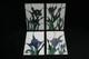 Four Vintage Murano Stained Glass Panels Blue Green Iris Art Nouveau. 17cm X 27cm