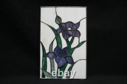 Four Vintage Murano Stained Glass Panels Blue Green Iris Art Nouveau. 17cm x 27cm