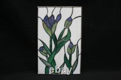 Four Vintage Murano Stained Glass Panels Blue Green Iris Art Nouveau. 17cm x 27cm