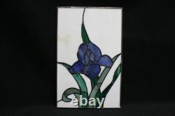 Four Vintage Murano Stained Glass Panels Blue Green Iris Art Nouveau. 17cm x 27cm