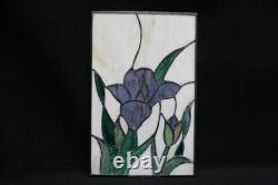 Four Vintage Murano Stained Glass Panels Blue Green Iris Art Nouveau. 17cm x 27cm