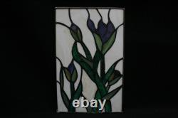 Four Vintage Murano Stained Glass Panels Blue Green Iris Art Nouveau. 17cm x 27cm