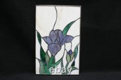 Four Vintage Murano Stained Glass Panels Blue Green Iris Art Nouveau. 17cm x 27cm