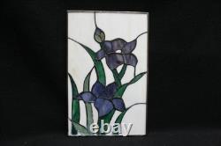 Four Vintage Murano Stained Glass Panels Blue Green Iris Art Nouveau. 17cm x 27cm