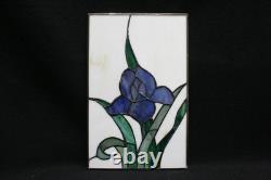 Four Vintage Murano Stained Glass Panels Blue Green Iris Art Nouveau. 17cm x 27cm