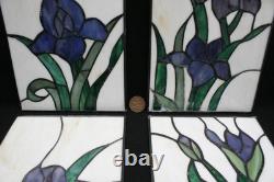 Four Vintage Murano Stained Glass Panels Blue Green Iris Art Nouveau. 17cm x 27cm