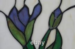 Four Vintage Murano Stained Glass Panels Blue Green Iris Art Nouveau. 17cm x 27cm