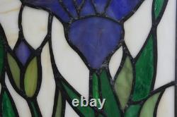 Four Vintage Murano Stained Glass Panels Blue Green Iris Art Nouveau. 17cm x 27cm
