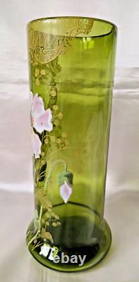 Francois Legras'Nancy' Art Nouveau Enamelled Poppy Green Glass Vase. C1900