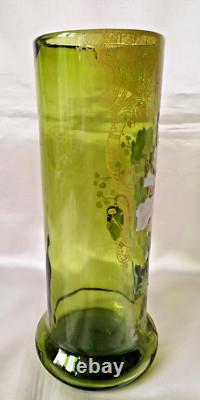 Francois Legras'Nancy' Art Nouveau Enamelled Poppy Green Glass Vase. C1900