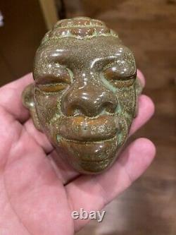 Frankoma Pottery Afro Man Wall Mask Mini Vintage Prairie Green 157 RARE HTF