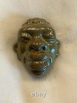 Frankoma Pottery Afro Man Wall Mask Mini Vintage Prairie Green 157 RARE HTF