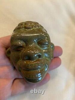 Frankoma Pottery Afro Man Wall Mask Mini Vintage Prairie Green 157 RARE HTF