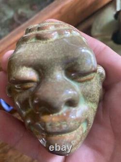 Frankoma Pottery Afro Man Wall Mask Mini Vintage Prairie Green 157 RARE HTF