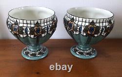 Frederick Rhead Pair Of Trellis Vases Tube Lined Wood &Son Rare Colour