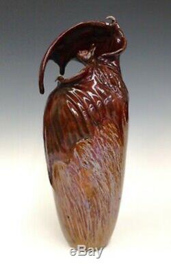 Freiwald Art Pottery Studio Bat Amphora art nouveau luster massier vase 13.5 in