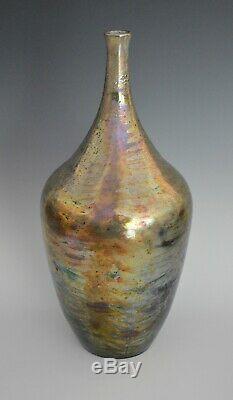 Freiwald Art Pottery Studio feelie bottle art nouveau luster lava massier 13.5