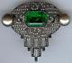 French Antique Art Deco Sterling Silver Green Faceted Glass Rhinestone Pin
