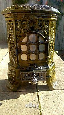 French Antique Green Enamel Woodburner/Solid Fuel Stove. Lily by Deville. 1920's