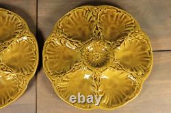 French Antique PAIR Majolica Oyster Plate 6 Wells GIEN Seafood Art Nouveau Green