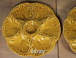 French Antique PAIR Majolica Oyster Plate 6 Wells GIEN Seafood Art Nouveau Green