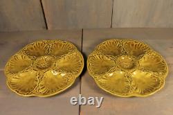 French Antique PAIR Majolica Oyster Plate 6 Wells GIEN Seafood Art Nouveau Green