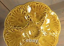 French Antique PAIR Majolica Oyster Plate 6 Wells GIEN Seafood Art Nouveau Green
