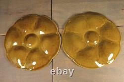 French Antique PAIR Majolica Oyster Plate 6 Wells GIEN Seafood Art Nouveau Green