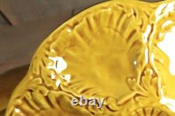 French Antique PAIR Majolica Oyster Plate 6 Wells GIEN Seafood Art Nouveau Green
