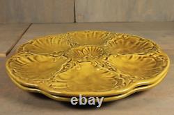 French Antique PAIR Majolica Oyster Plate 6 Wells GIEN Seafood Art Nouveau Green
