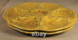 French Antique PAIR Majolica Oyster Plate 6 Wells GIEN Seafood Art Nouveau Green